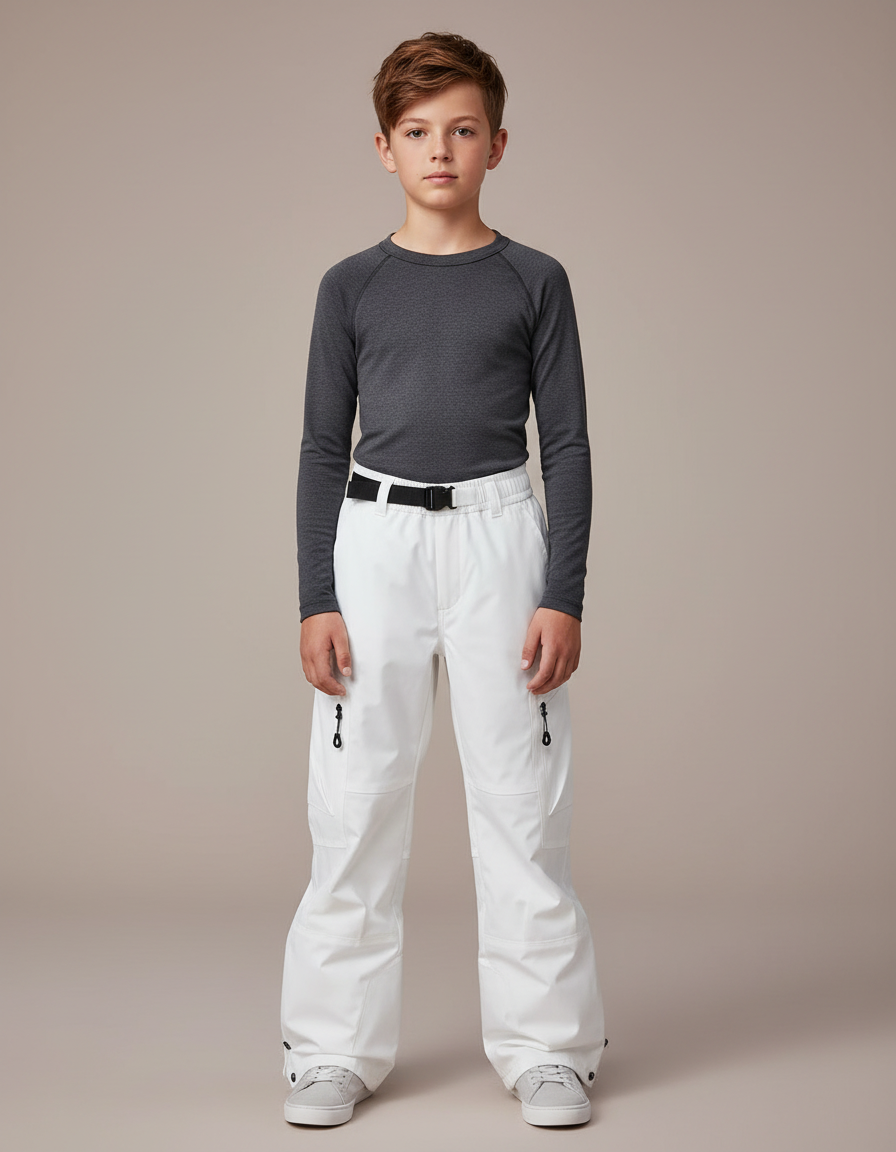 Pantalon De Pluie Blanc Enfant Ski Ceinturé - Polyester