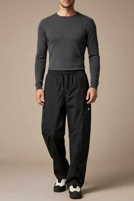 Pantalon De Pluie Noir Cargo Ample Imperméable Homme - Polyester
