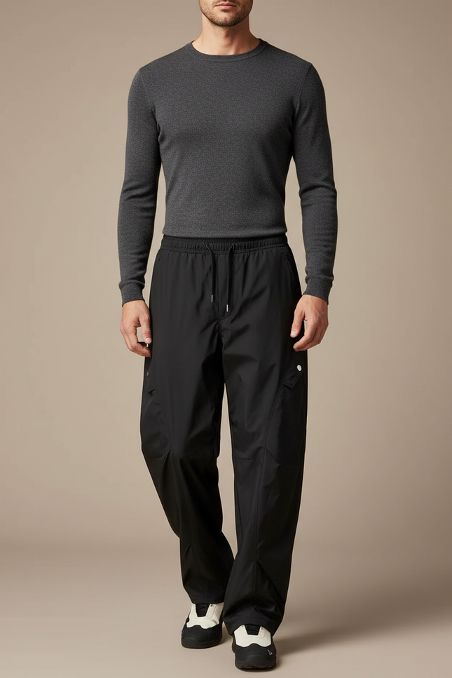 Pantalon De Pluie Noir Cargo Ample Imperméable Homme - Polyester