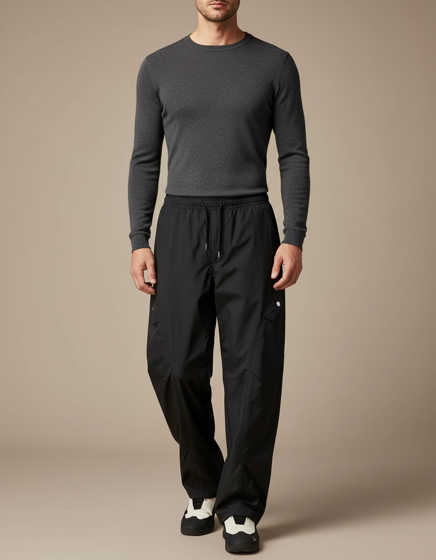Pantalon De Pluie Noir Cargo Ample Imperméable Homme - Polyester