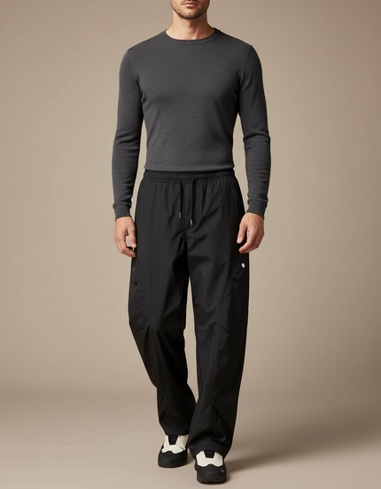 Pantalon De Pluie Noir Cargo Ample Imperméable Homme - Polyester