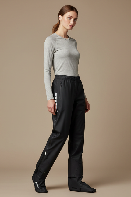 Pantalon De Pluie Noir Imperméable Sportif Réfléchissant Femme - Polyester