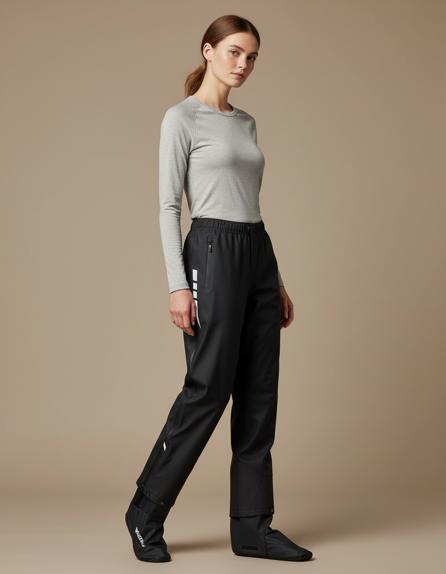 Pantalon De Pluie Noir Imperméable Sportif Réfléchissant Femme - Polyester