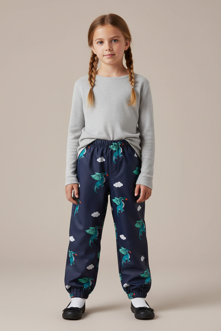 Pantalon De Pluie Bleu Marine Imprimé Dragons Élastiqué Enfant - Polyester