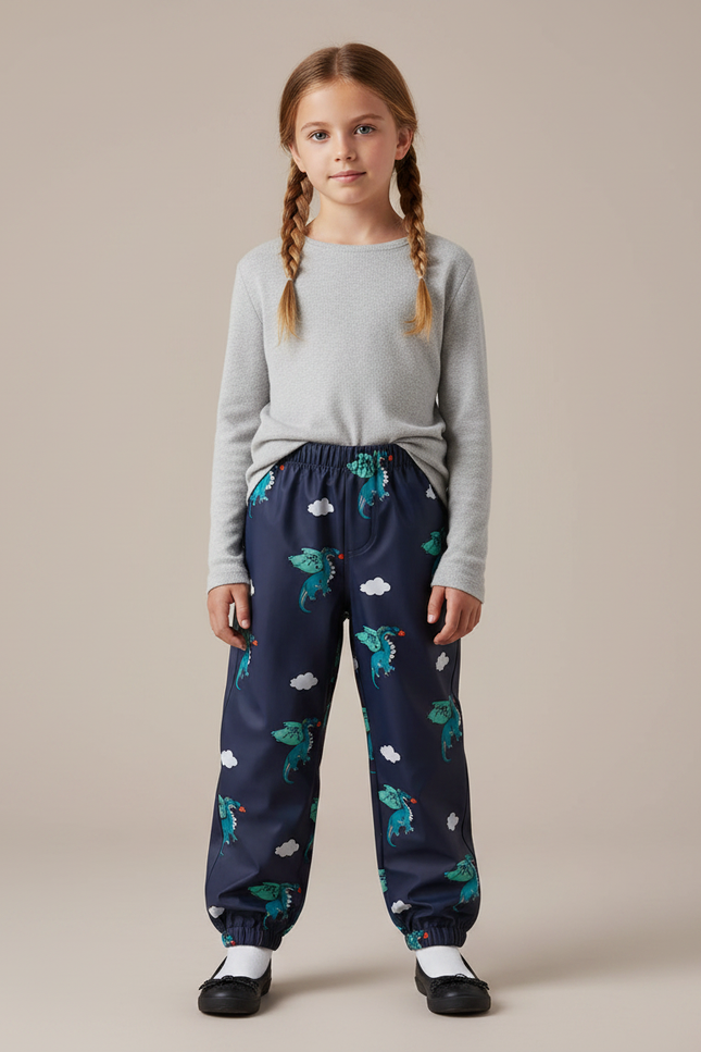 Pantalon De Pluie Bleu Marine Imprimé Dragons Élastiqué Enfant - Polyester