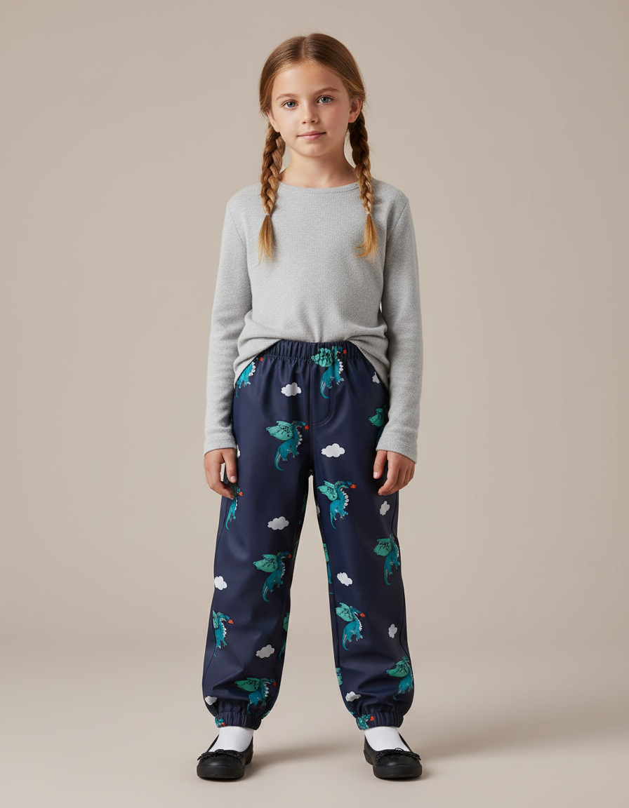 Pantalon De Pluie Bleu Marine Imprimé Dragons Élastiqué Enfant - Polyester