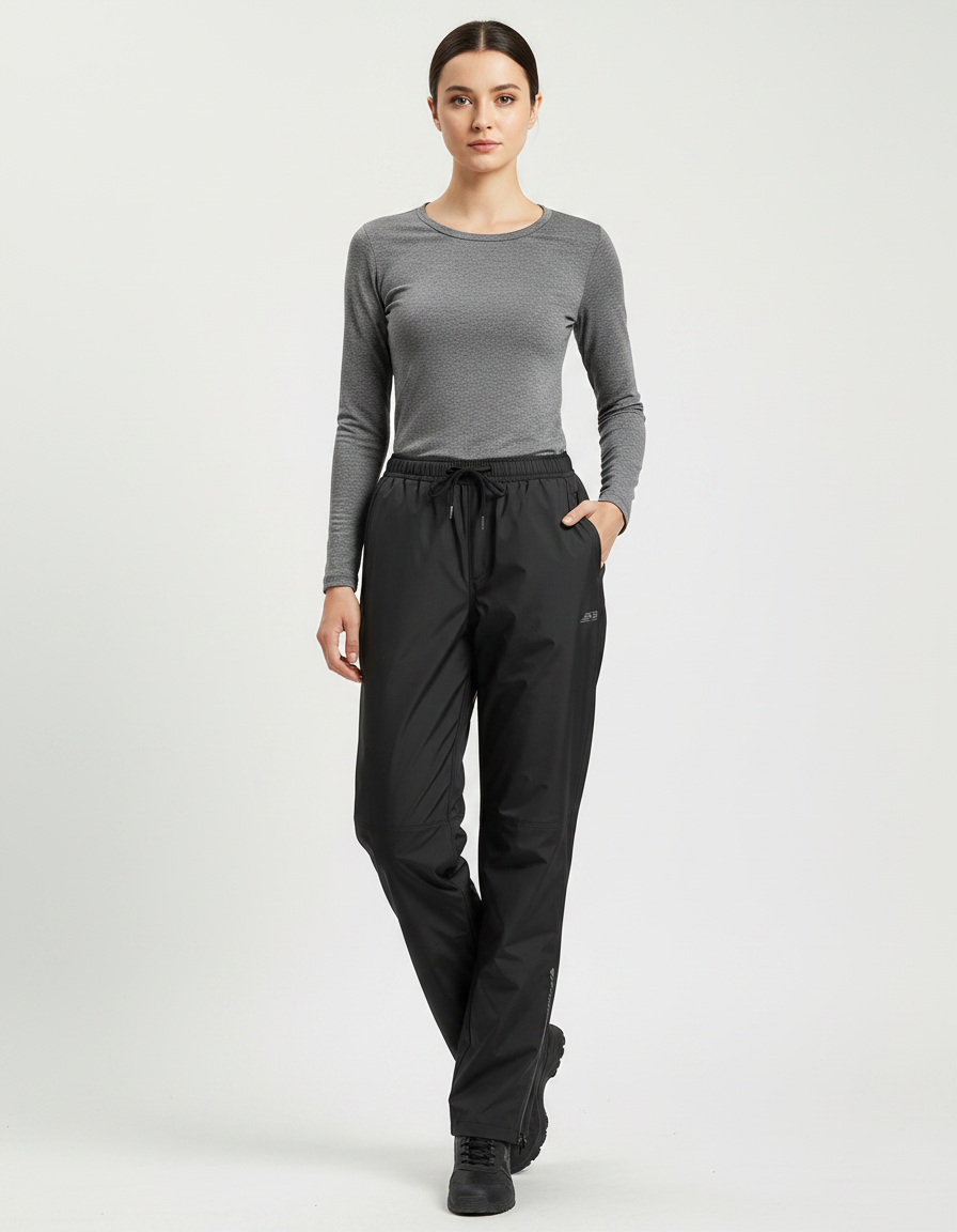 Pantalon De Pluie Noir Imperméable Unisexe Léger Sport - Polyester