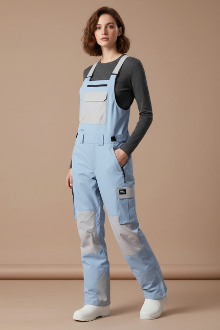 Pantalon De Pluie Bleu Clair Bretelles Imperméable Cargo Femme - Polyester