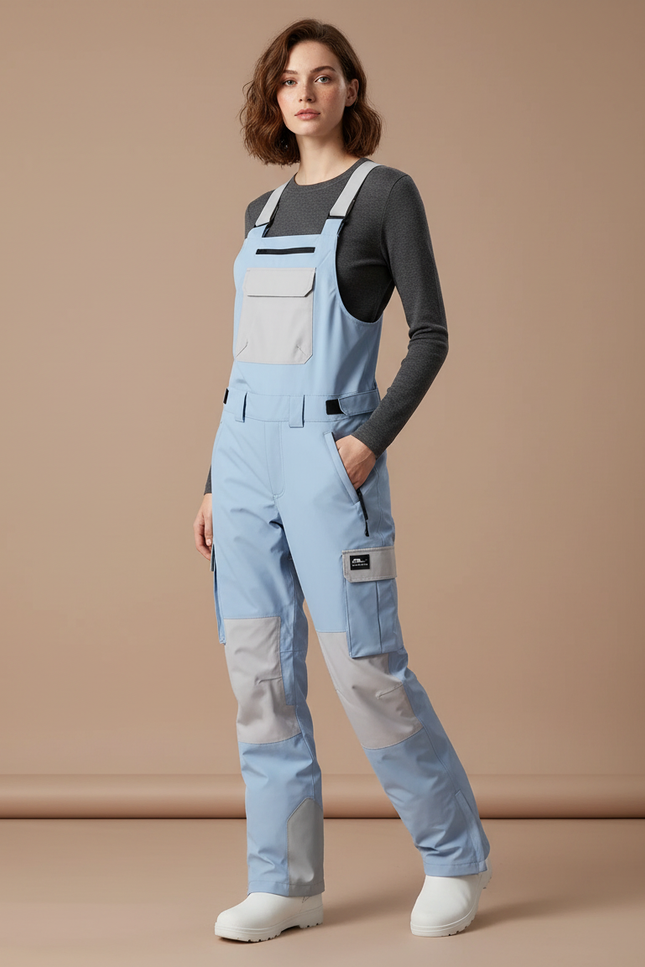 Pantalon De Pluie Bleu Clair Bretelles Imperméable Cargo Femme - Polyester