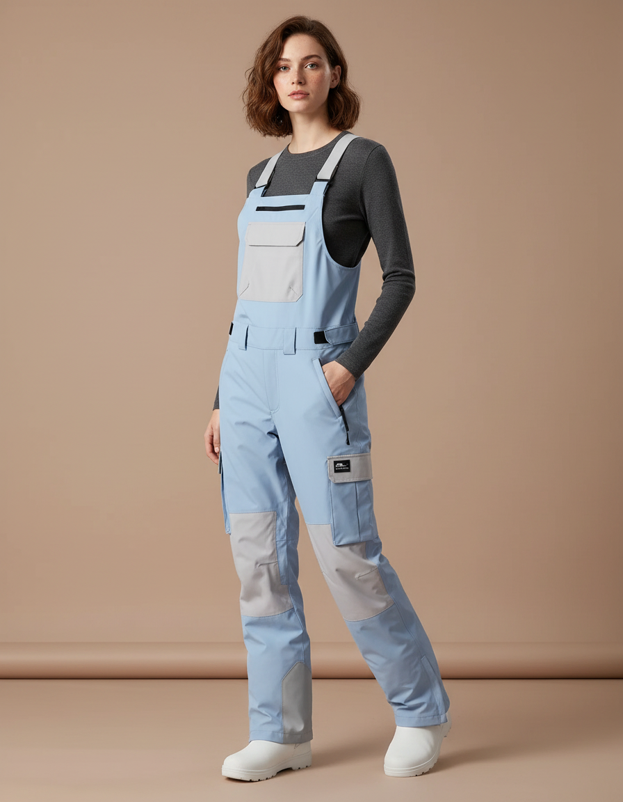 Pantalon De Pluie Bleu Clair Bretelles Imperméable Cargo Femme - Polyester
