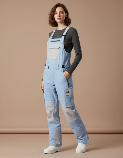 Pantalon De Pluie Bleu Clair Bretelles Imperméable Cargo Femme - Polyester