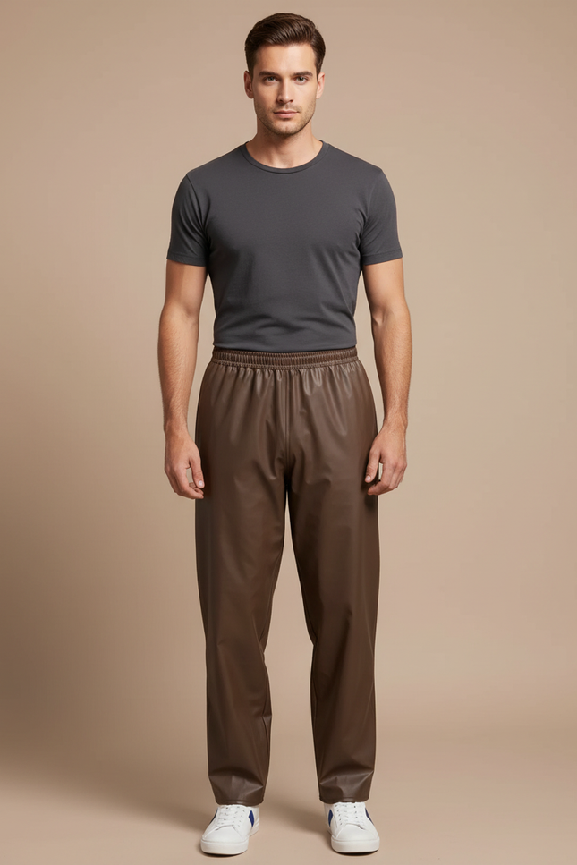 Pantalon De Pluie Marron Similicuir Ample Homme Décontracté - Simili cuir