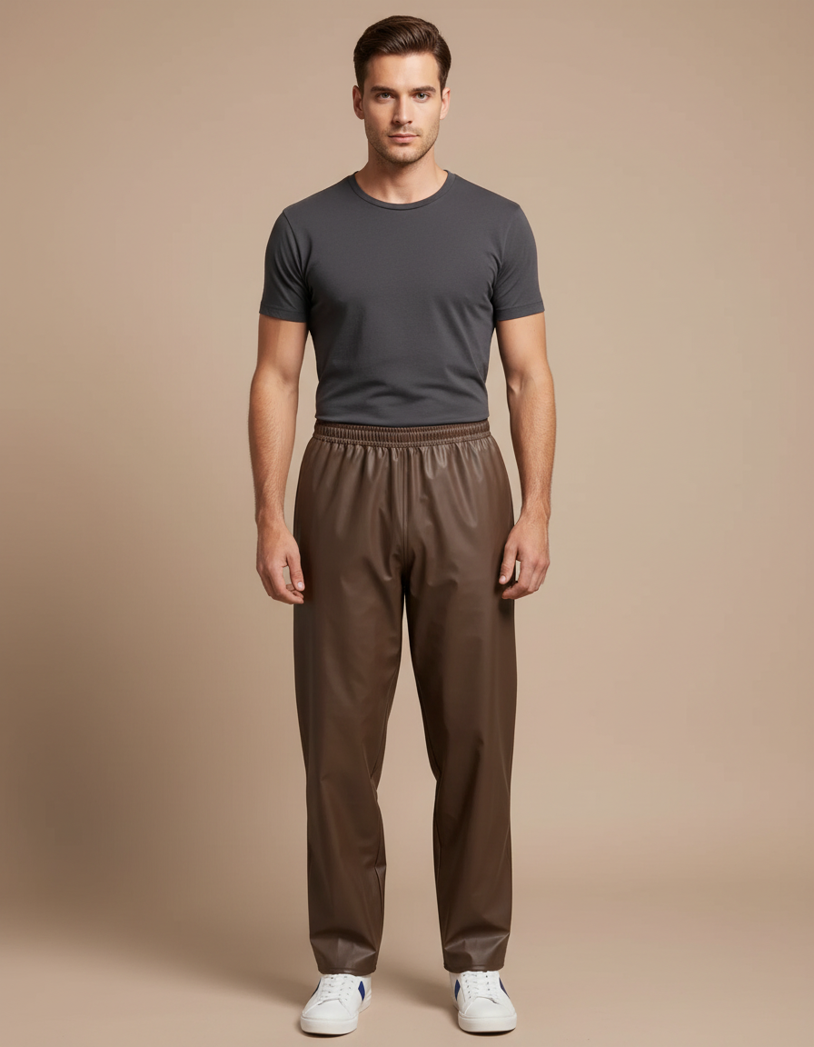 Pantalon De Pluie Marron Similicuir Ample Homme Décontracté - Simili cuir