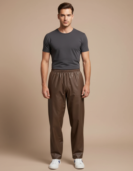 Pantalon De Pluie Marron Similicuir Ample Homme Décontracté - Simili cuir