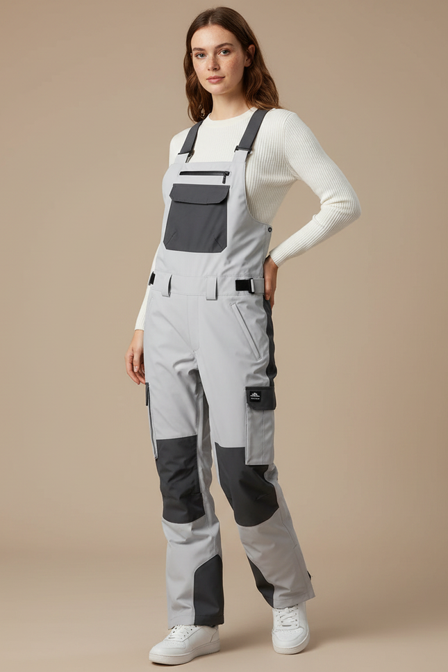Pantalon De Pluie Gris Imperméable Bretelles Unisexe Ski - Polyester