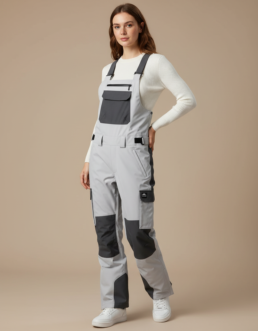 Pantalon De Pluie Gris Imperméable Bretelles Unisexe Ski - Polyester