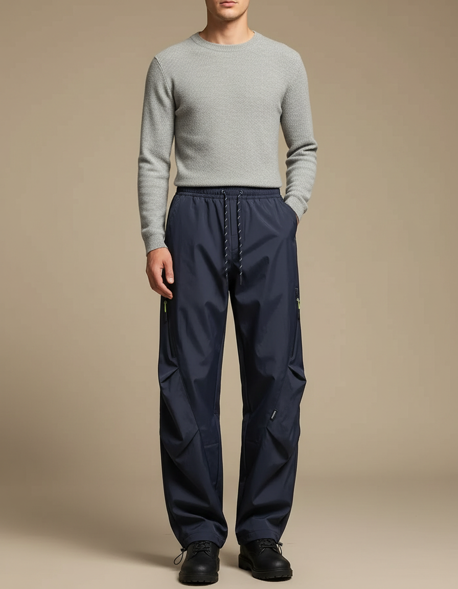 Pantalon De Pluie Bleu Marine Ample Imperméable Décontracté Homme - Polyester