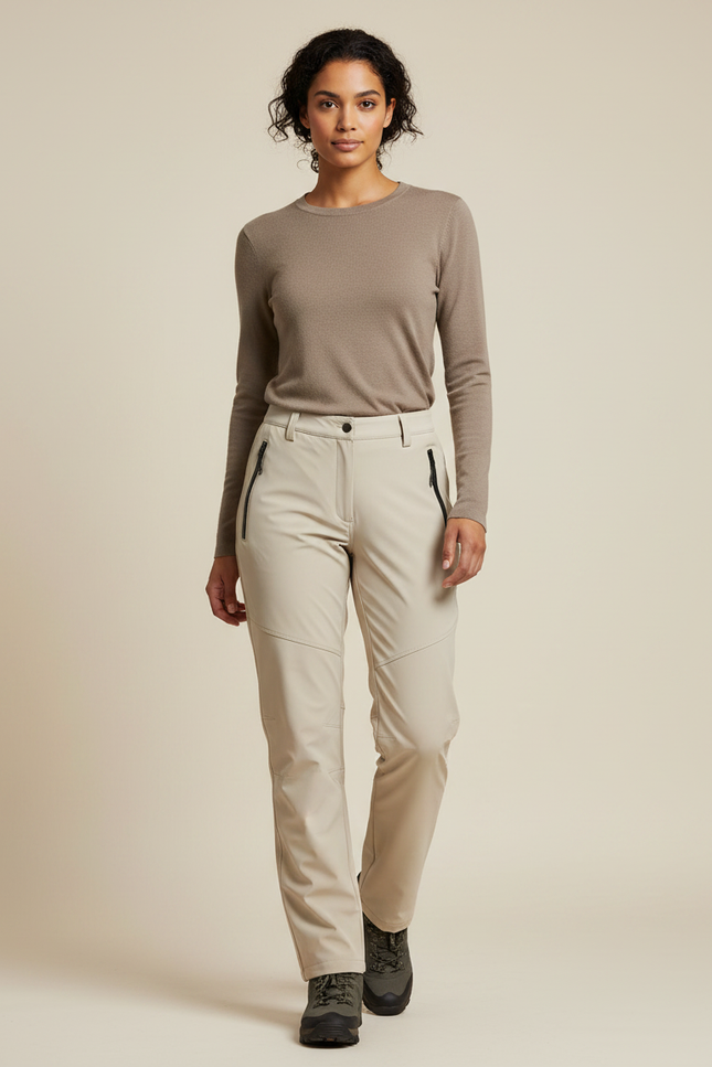 Pantalon De Pluie Beige Imperméable Femme Coupe Droite - Polyester