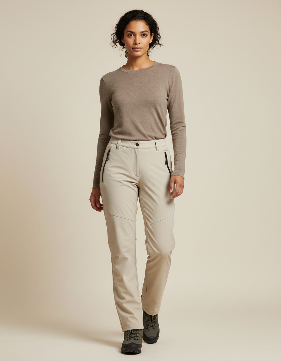 Pantalon De Pluie Beige Imperméable Femme Coupe Droite - Polyester