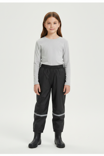 Pantalon De Pluie Noir Imperméable Enfant Bandes Réfléchissantes - Polyester