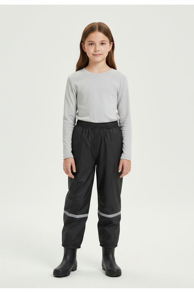 Pantalon De Pluie Noir Imperméable Enfant Bandes Réfléchissantes - Polyester