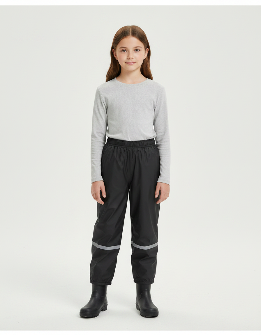 Pantalon De Pluie Noir Imperméable Enfant Bandes Réfléchissantes - Polyester