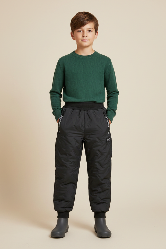 Pantalon De Pluie Noir Matelassé Élastique Chaud Enfant - Polyester