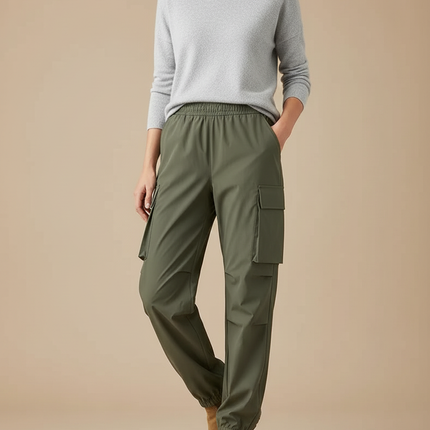 Pantalon De Pluie Vert Cargo Élastique Femme Sportif - Kaki Polyester