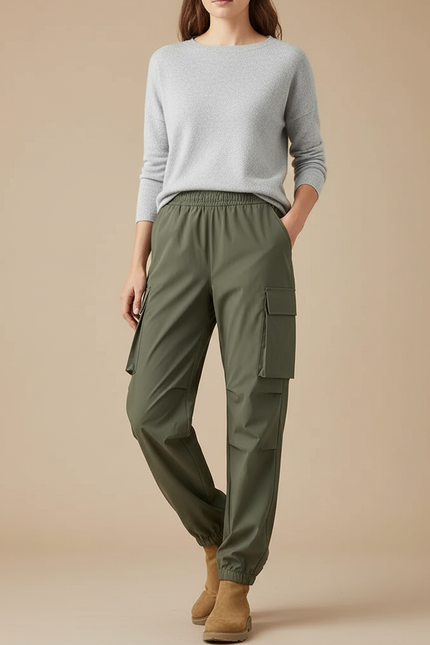Pantalon De Pluie Vert Cargo Élastique Femme Sportif - Kaki Polyester