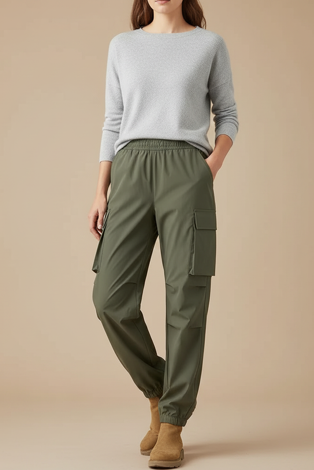 Pantalon De Pluie Vert Cargo Élastique Femme Sportif - Kaki Polyester