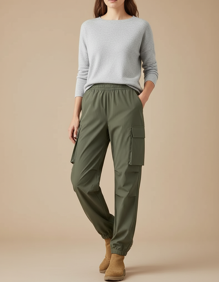 Pantalon De Pluie Vert Cargo Élastique Femme Sportif - Kaki Polyester