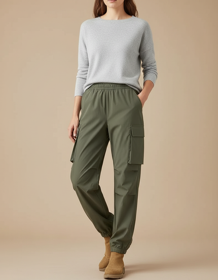 Pantalon De Pluie Vert Cargo Élastique Femme Sportif - Kaki Polyester