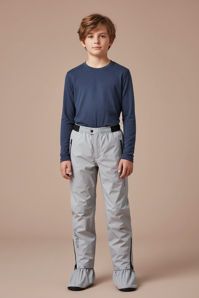 Pantalon De Pluie Gris Enfant Imperméable Réfléchissant Zippé - Polyester