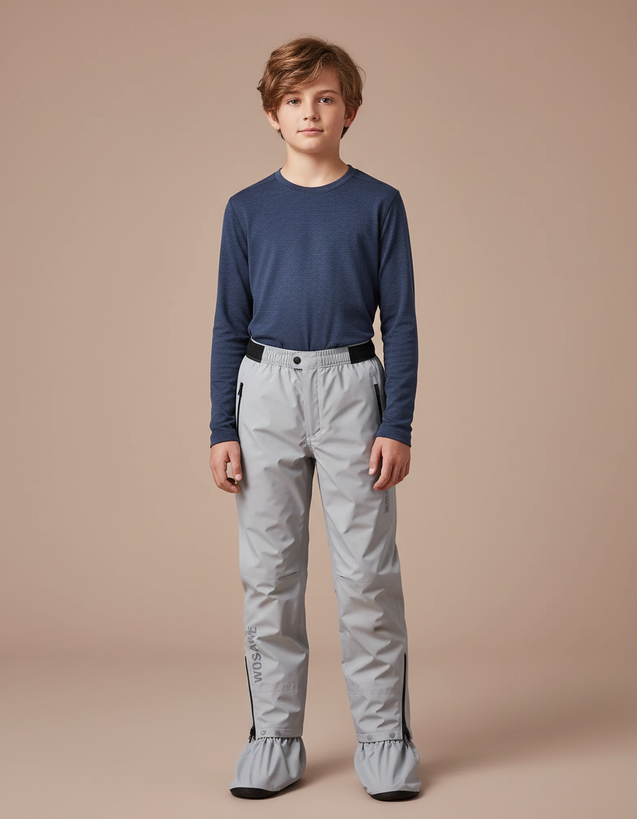Pantalon De Pluie Gris Enfant Imperméable Réfléchissant Zippé - Polyester