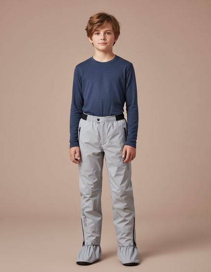 Pantalon De Pluie Gris Enfant Imperméable Réfléchissant Zippé - Polyester