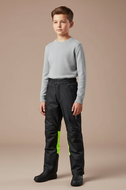 Pantalon De Pluie Noir Imperméable Enfant Bandes Fluorescentes - Polyester