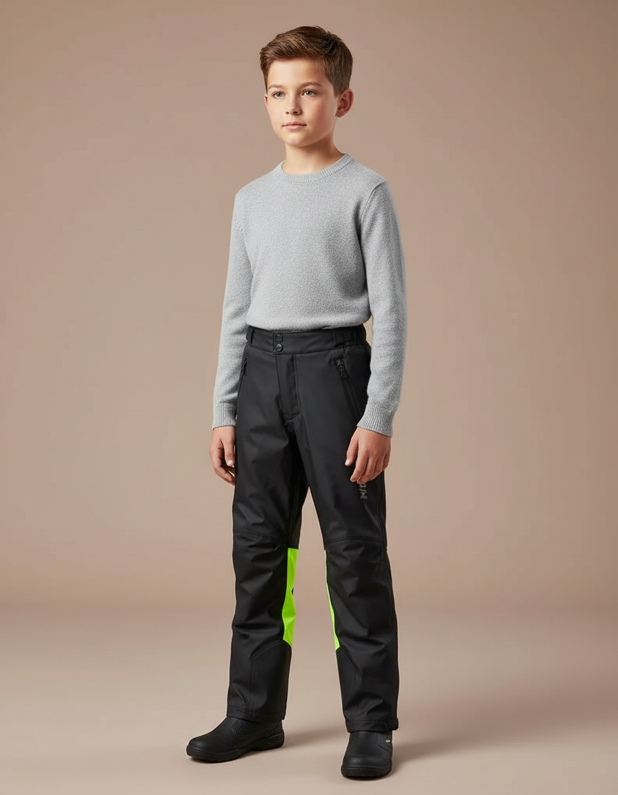 Pantalon De Pluie Noir Imperméable Enfant Bandes Fluorescentes - Polyester