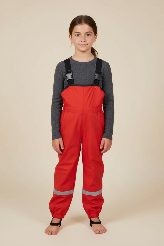 Pantalon De Pluie Rouge Imperméable Bretelles Réfléchissantes Enfant - Polyester