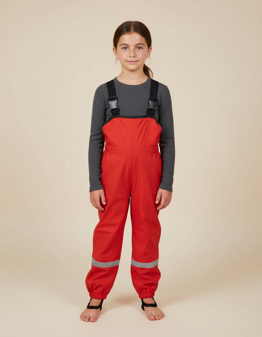 Pantalon De Pluie Rouge Imperméable Bretelles Réfléchissantes Enfant - Polyester
