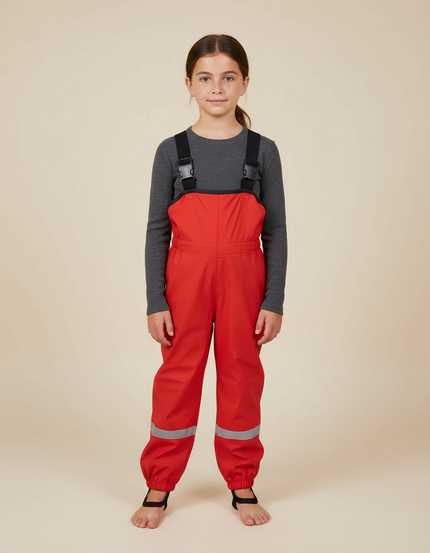 Pantalon De Pluie Rouge Imperméable Bretelles Réfléchissantes Enfant - Polyester