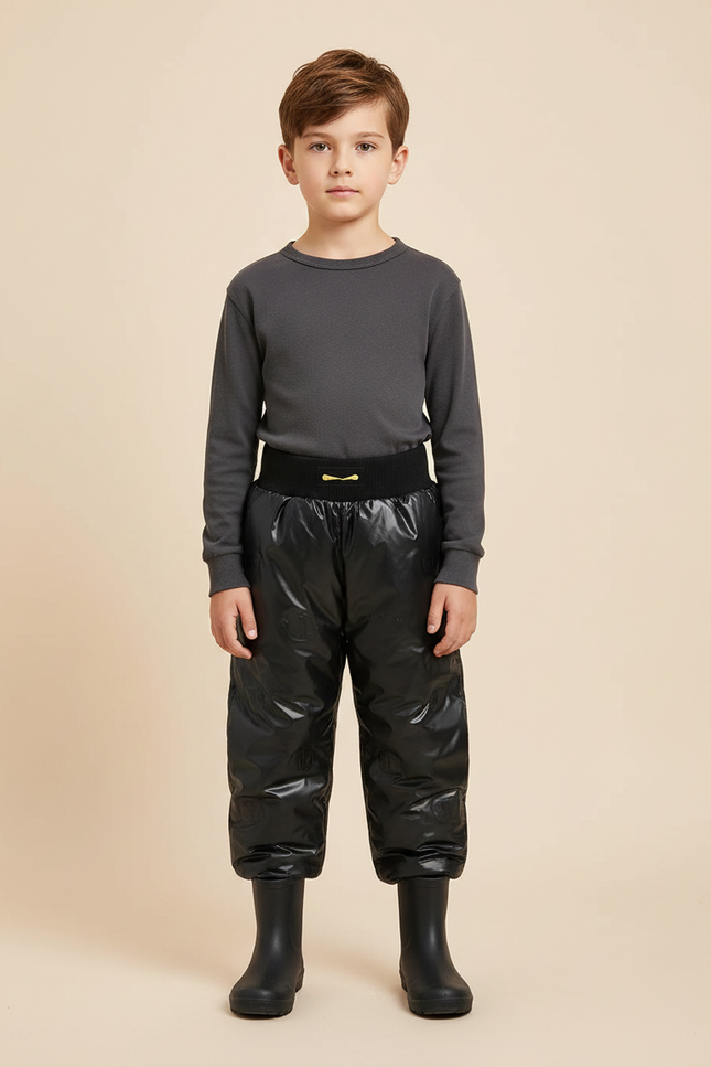 Pantalon De Pluie Noir Brillant Imperméable Enfant Hiver - Polyester