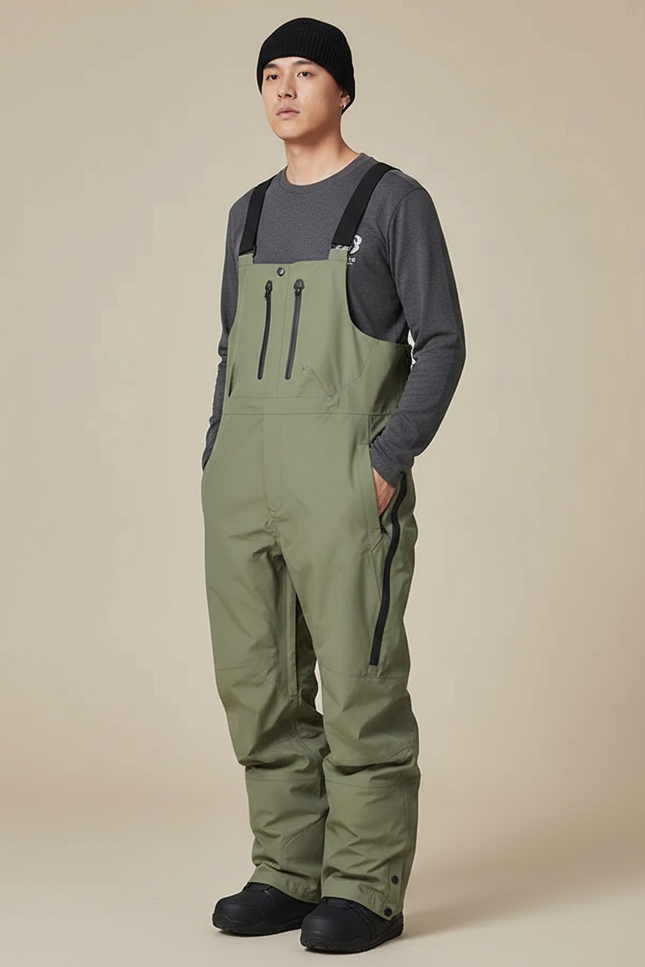 Pantalon De Pluie Vert Kaki Imperméable Bretelles Homme Ski - Polyester