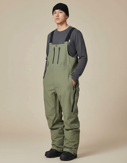 Pantalon De Pluie Vert Kaki Imperméable Bretelles Homme Ski - Polyester