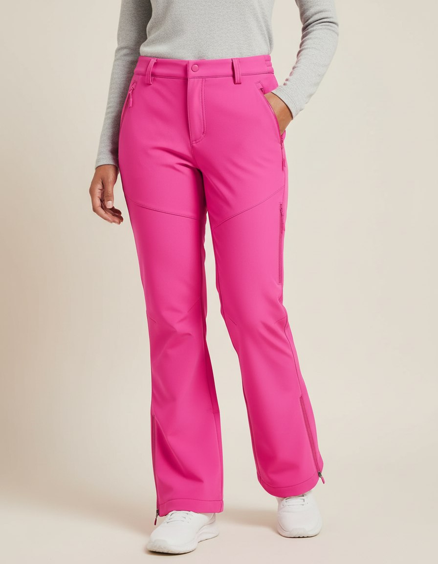 Pantalon De Pluie Fuchsia Doublé Polaire Évasé Femme - Rose Polyester