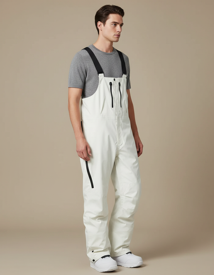 Pantalon De Pluie Blanc Bretelles Imperméable Ski Homme - Polyester