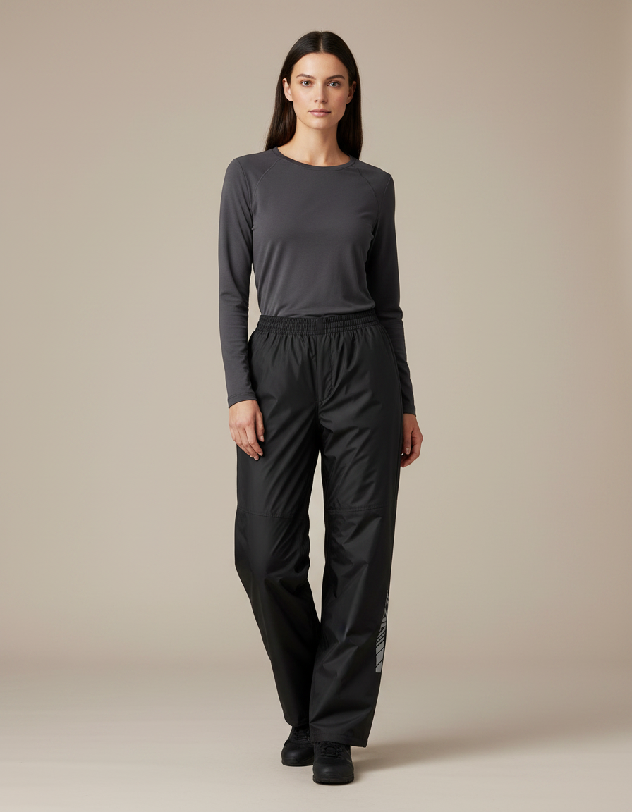 Pantalon De Pluie Noir Imperméable Ample Réfléchissant Femme - Polyester