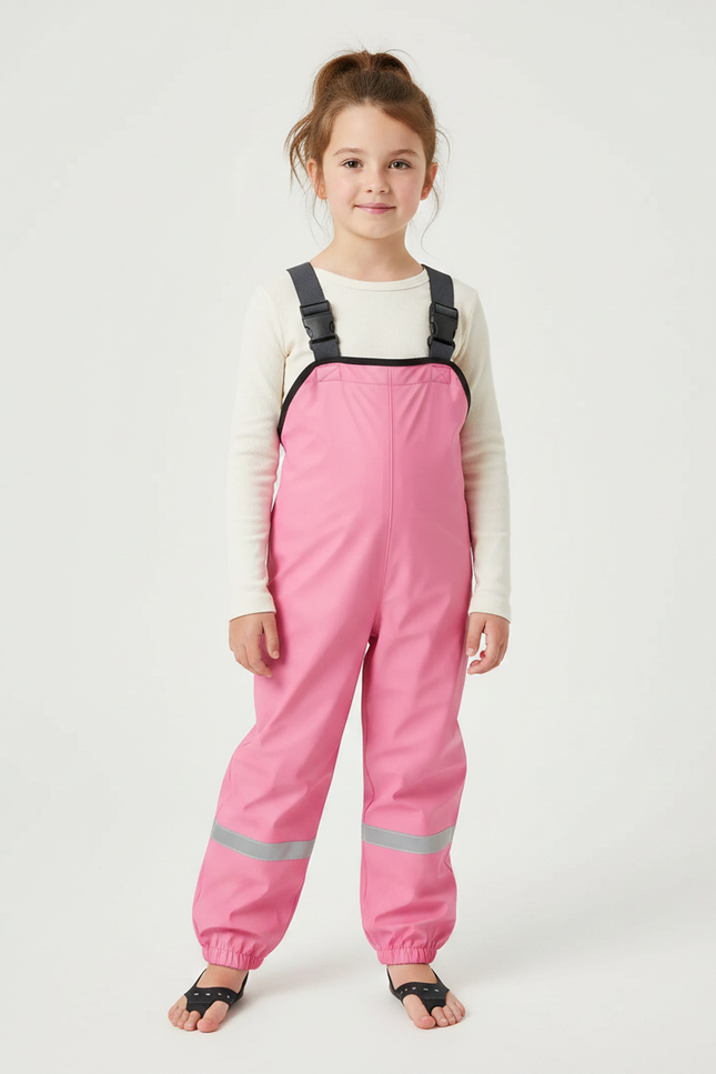Pantalon De Pluie Rose Imperméable Bretelles Réfléchissant - Polyester