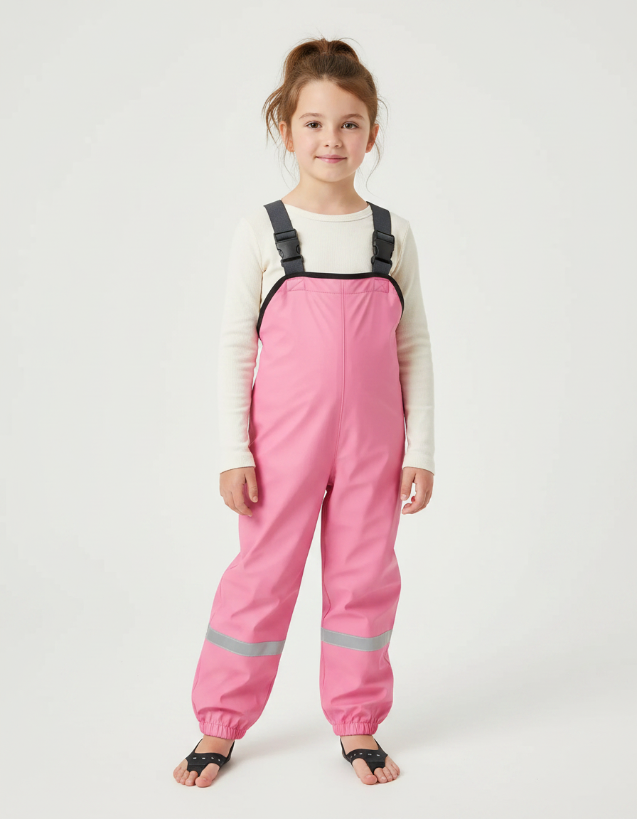 Pantalon De Pluie Rose Imperméable Bretelles Réfléchissant - Polyester