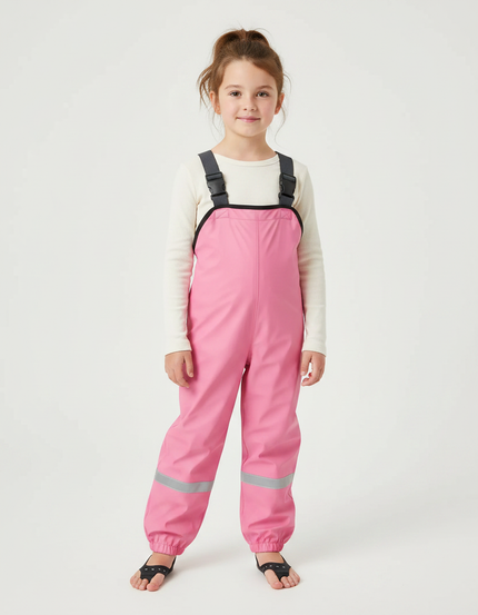 Pantalon De Pluie Rose Imperméable Bretelles Réfléchissant - Polyester