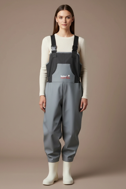 Pantalon De Pluie Gris Imperméable Bretelles Bicolore Femme - Polyester